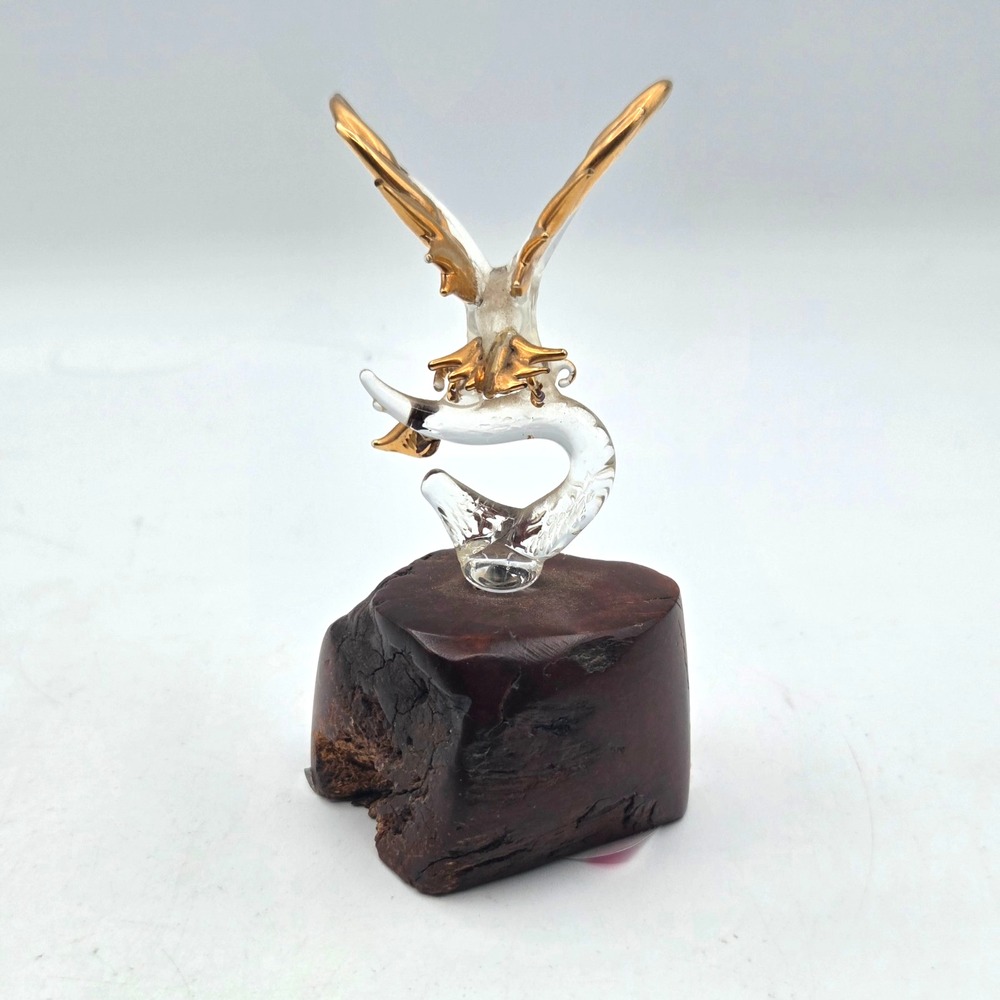 Glass Baron Bald Eagle 22 KT Gold Tipped Wings On Burl Wood Base 4.5" VINTAGE - Picture 3 of 9